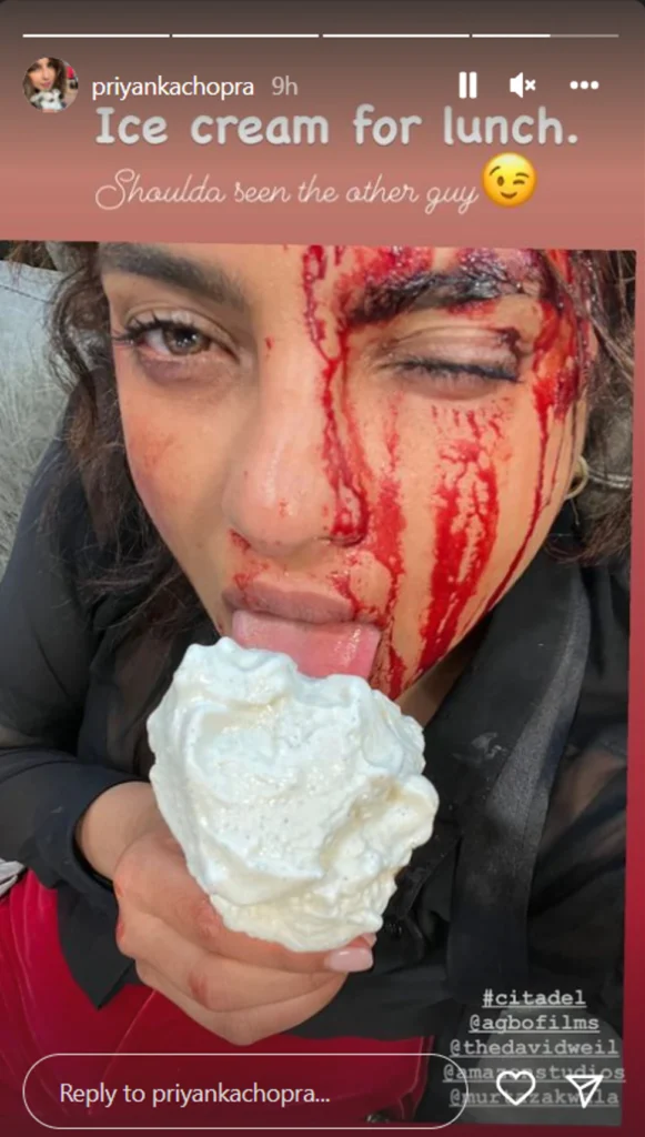 प्रियंका चोपड़ा फोटो: खून से लथपथ चेहरा और हाथ में आइसक्रीम, प्रियंका चोपड़ा ने शेयर की ये तस्वीर