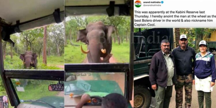 महिंद्रा बोलेरो में हाथी के हमले से बच निकला आदमी