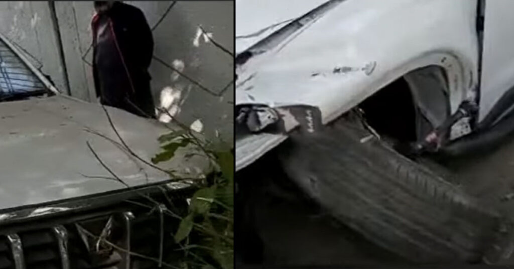 ब्रांड न्यू महिंद्रा स्कॉर्पियो एन प्रमुख दुर्घटना में अगले टायर और एक्सल को खो देता है