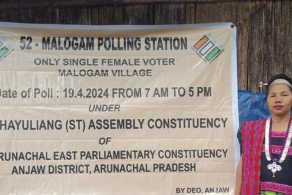 A woman cast her vote and got 100% voting!  Polling booth built after walking 40 km