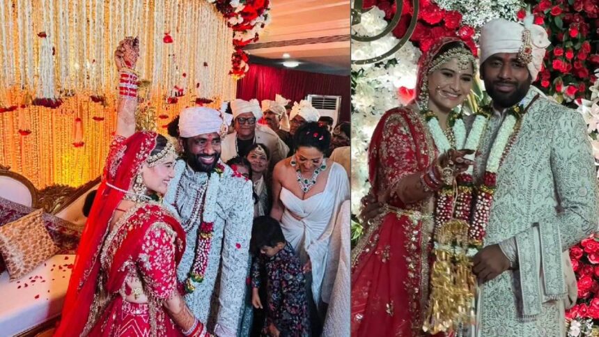 Aarti Singh's bridal entry was hidden behind the curtain, then a glimpse of the red dress came to the fore - India TV Hindi
