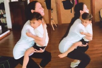 Dia Mirza takes care of her son's fitness as well, worked out with Avyaan in her lap - India TV Hindi