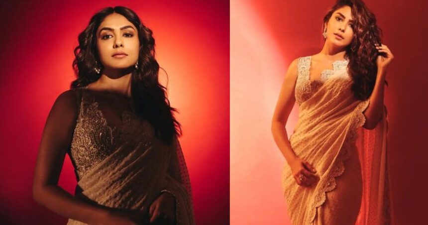 Mrunal Thakur looks like an apsara in georgette saree, paired with sleeveless blouse, you will be shocked to know the price