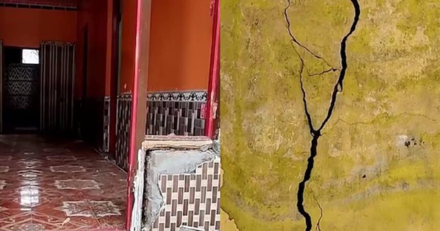 Sunken ground in Ramban, cracks in more than 50 houses, damage to electricity tower and road
