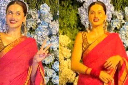 The new bride was seen in red saree, bangles, big earrings, when Taapsee was asked about 'brother-in-law', she said - you will get me killed...