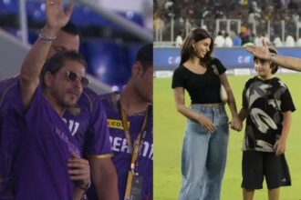 As soon as KKR won, Shahrukh kissed son Abram's forehead, daughter Suhana jumped with joy - India TV Hindi