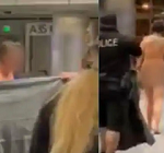 Peculiar: The woman was seen walking at the airport without clothes, the policemen tried to cover up