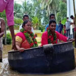 Amidst heavy rain, this Kerala couple reached the wedding pavilion sitting in Tapele