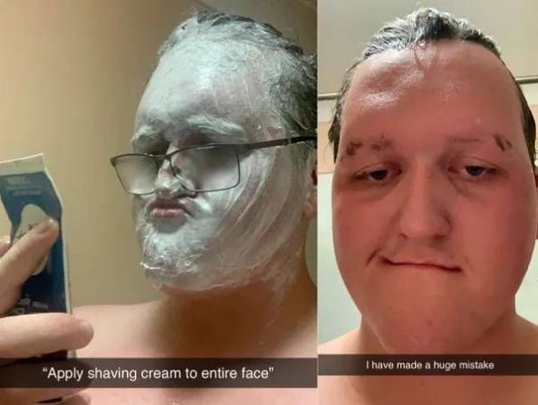 This young man accidentally applied hair remover cream instead of shaving foam, then this happened.....