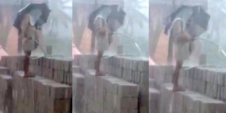 Video of man giving water to bricks in heavy rain goes viral