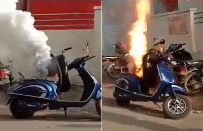 Viral Video: A sudden fire broke out in an e-scooter parked on the side of the road