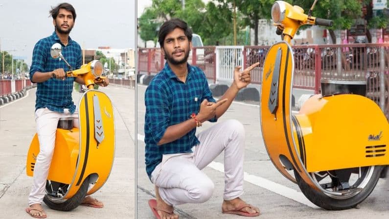 This young man made a one-wheeled electronic scooter, watch the video