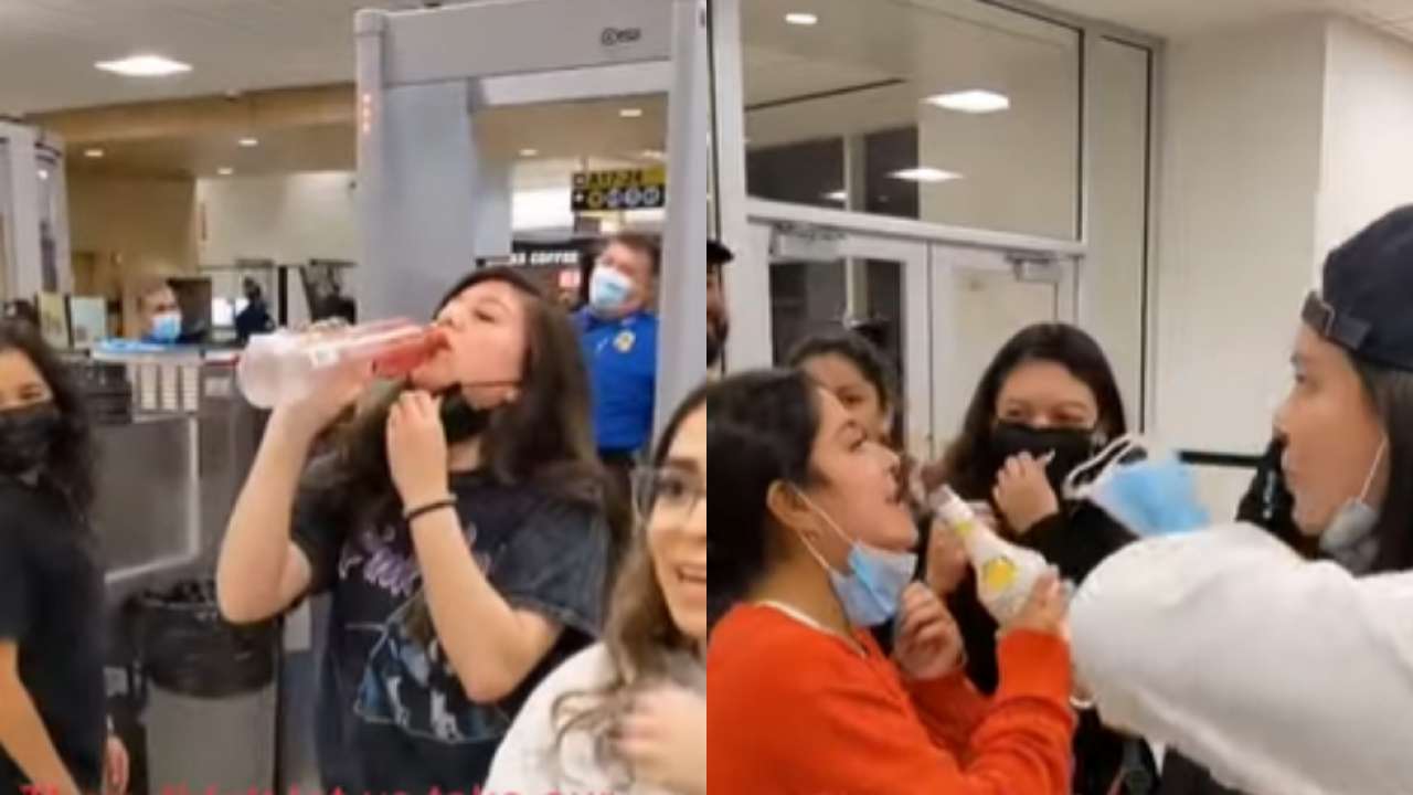 Liquor was not allowed to be taken in the plane, so two women passengers had a party at the airport itself!