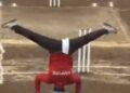 This umpire does the umpire by standing on his head and not on his feet, this umpire is going viral on social media