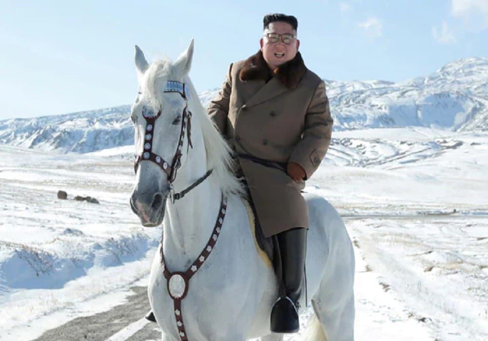 The dictator was seen riding a white horse!