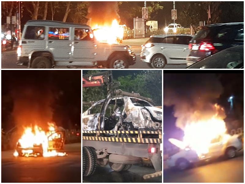 Burning Car In Raipur: सिग्‍नल पर रुकी कार में लगी आग, एसबीआइ के डिप्टी मैनेजर बाल-बाल बचे