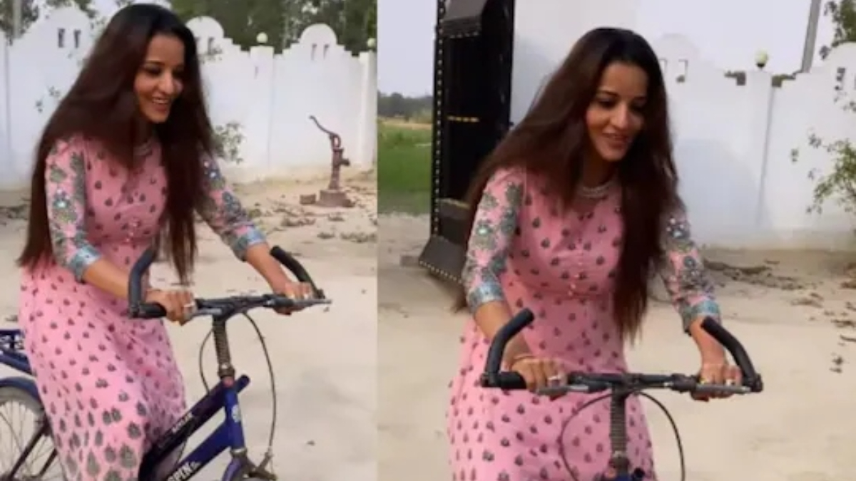 Monalisa VIDEO |  'Bigg Boss' fame Monalisa could not ride cycle, video went viral.  Navabharat