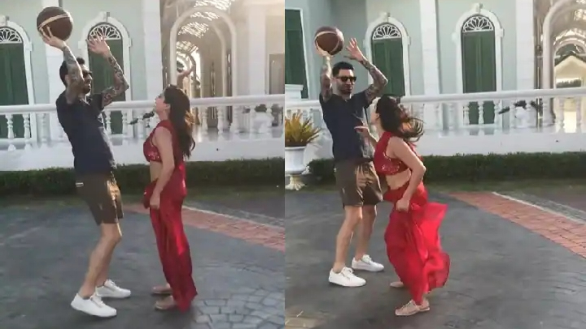 Sunny Leone plays basketball |  Sunny Leone plays basketball with husband in saree, see viral video.  Navabharat