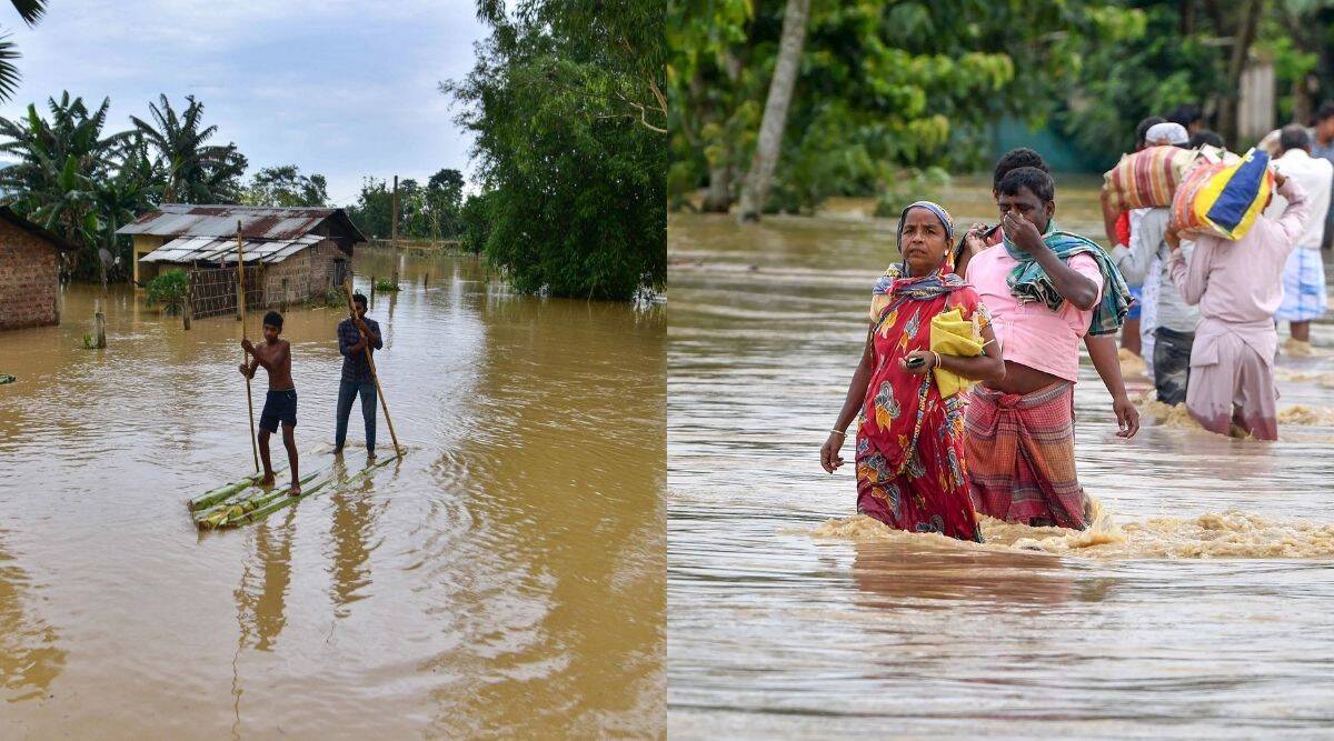 weather forecast heat wave in north india and rainfall in souther part for next few days- Assam floods make lives of 7 lakh people 'yellow alert' for 9 districts of Kerala;  School closed due to rain in Dharwad;  Heat wave from Delhi to UP