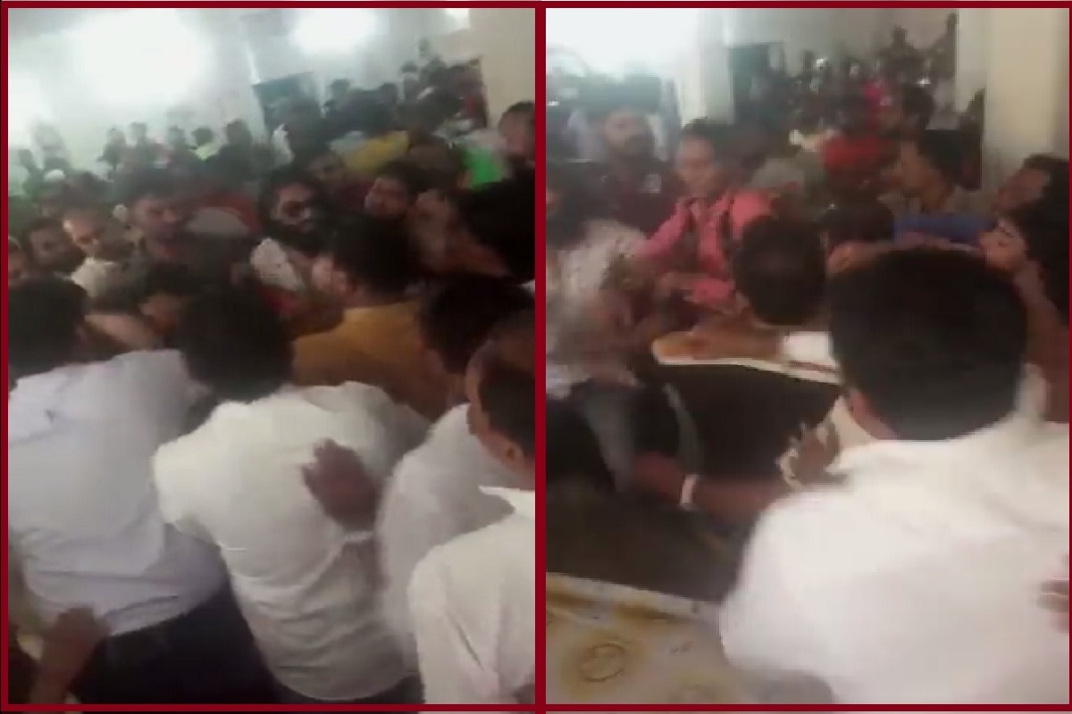 Congressmen clashed with each other over ticket distribution, fiercely kicked, punched and abused, video viral, ward ticket congressmen fight over ticket distribution in bhopal