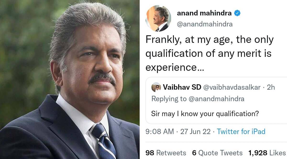 User asked- Sir can I know your qualification, Anand Mahindra gave a simple answer like this