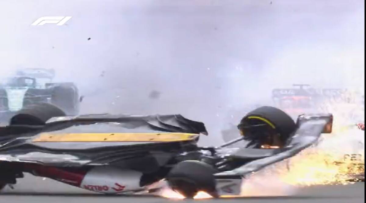 Formula 1 race Fierce accident Chinese Racer Zhou Guanyu car horrific crash escapes serious injury  Chinese driver left behind