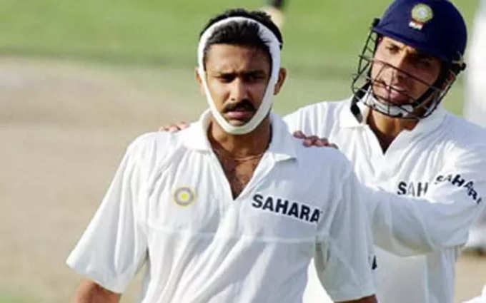 Anil Kumble bowled with a broken jaw