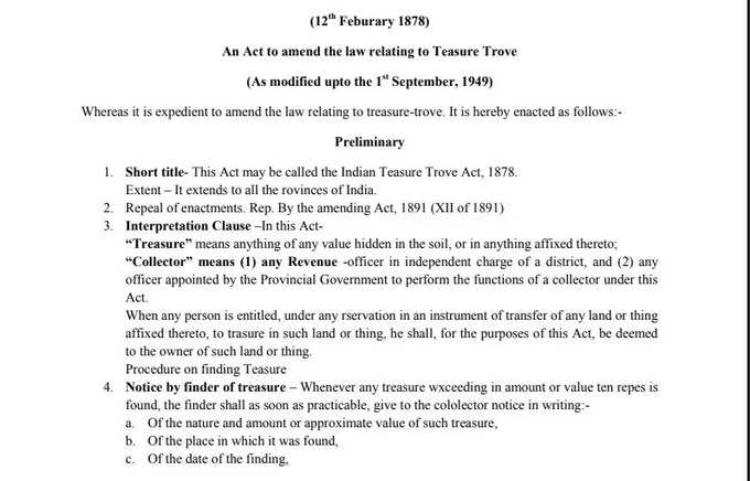 Rule of the Treasure Trove Act 1878