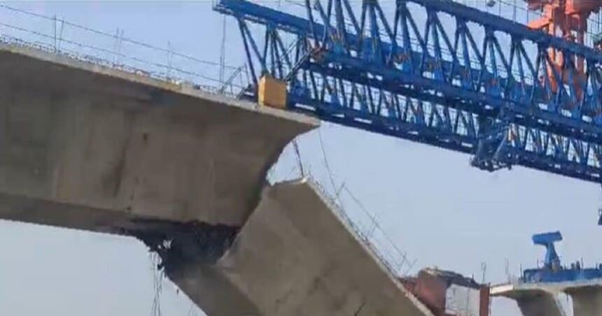 A large part of the country's largest road bridge being built on Kosi river collapsed, news of many people getting injured.