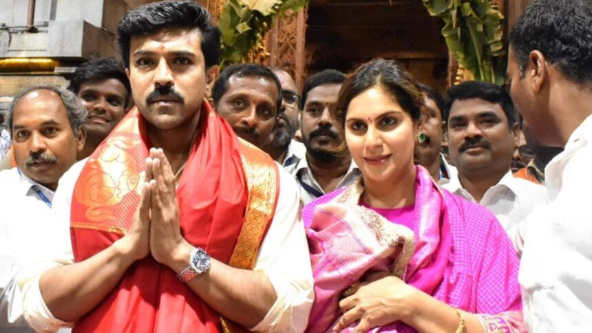 Ram Charan visited Tirupati Balaji, his wife was seen hiding her daughter in her lap after seeing the crowd - India TV Hindi