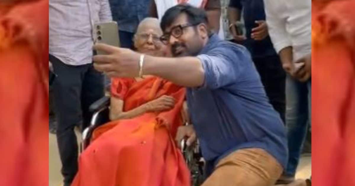 Took a selfie with an elderly woman who came to vote on a wheelchair, people admired Vijay Sethupathi's special style.