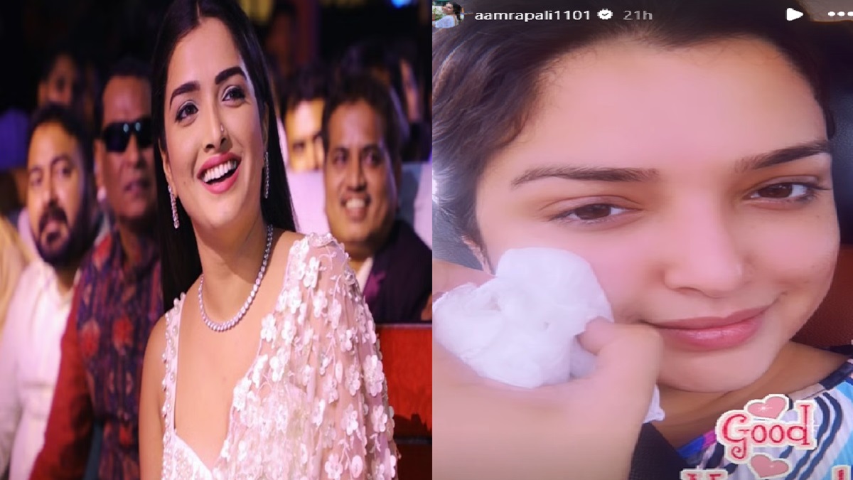 Amrapali Dubey is doing her skin care routine while sitting in the car, know the secret of her glowing face, Bhojpuri actress Amrapali Dubey does face icing to make her skin glowing: