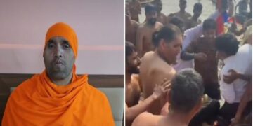 'The Great Khali' in Mahakumbh ... while bathing in the confluence, fans encircle wrestler, competition to take selfies
