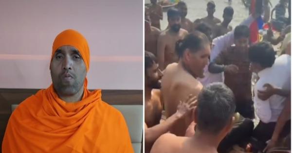 'The Great Khali' in Mahakumbh ... while bathing in the confluence, fans encircle wrestler, competition to take selfies