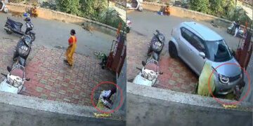 Woman sitting outside the temple crushed by uncontrolled car, died on the spot, entire incident captured in CCTV - India TV Hindi