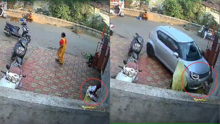 Woman sitting outside the temple crushed by uncontrolled car, died on the spot, entire incident captured in CCTV - India TV Hindi