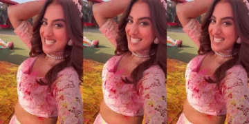Akshara Singh's choli turned pink from Piya's Gulal, a funny dance by showing cleavage