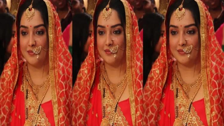 Amrapali Dubey adorned in a red couple on the day of Basant Panchami, the reason for the bride's dress in the dress is unique!