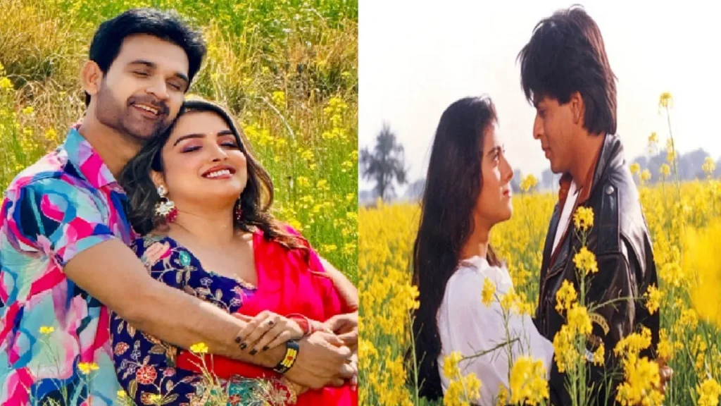 Amrapali Dubey was seen romancing like Kajol in the mustard field, actress was heavy on the heroine of Hindi films