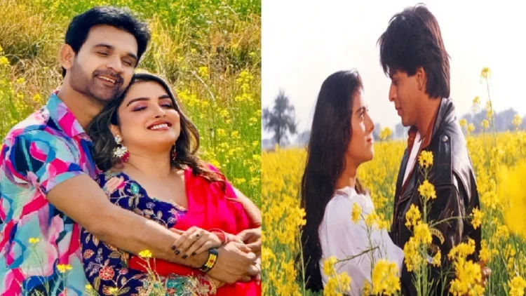 Amrapali Dubey was seen romancing like Kajol in the mustard field, actress was heavy on the heroine of Hindi films