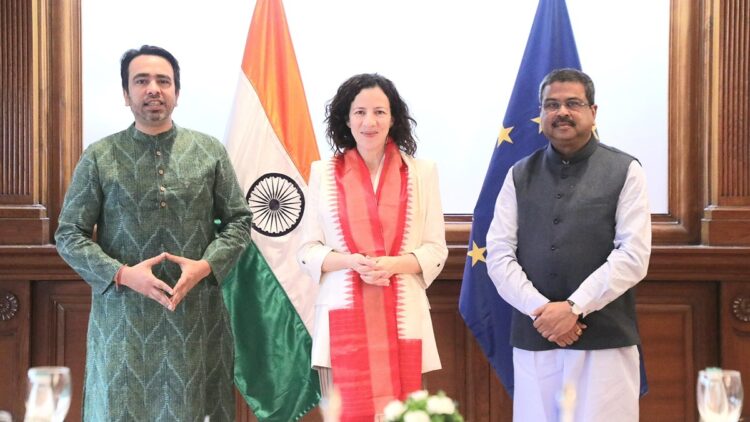 Dharmendra Pradhan and Jayant Chaudhary meet the Deputy Chairman of European Commission - India tv hindi