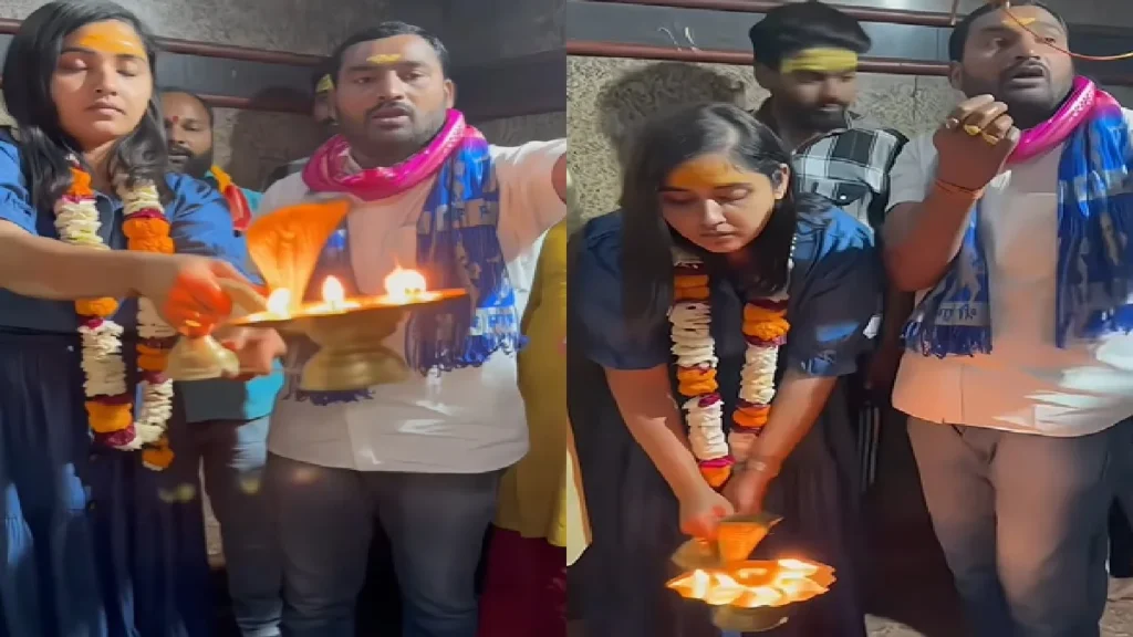 Kajal Raghavani performed the aarti of Lord Shiva with a lamp, Tripund on the forehead