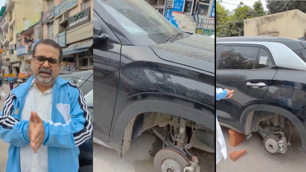 AAP leader Awadh Ojha's car wheels stolen, video came out - India tv hindi