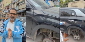 AAP leader Awadh Ojha's car wheels stolen, video came out - India tv hindi