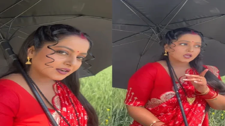 Anjana Singh, who was in the fields with umbrella in hand, stole heart from eyesight