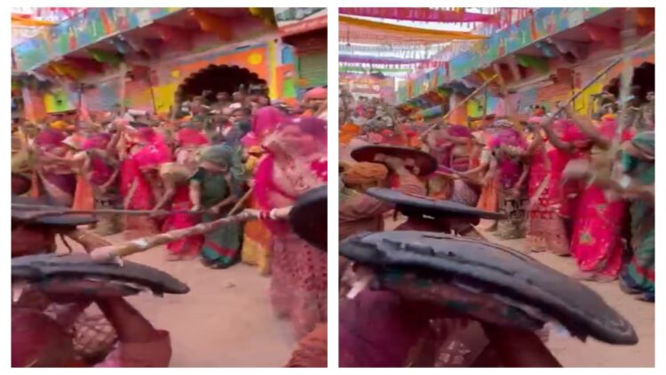 Holi: Barsane gopis rained a lot on the Hurriyars of Nandgaon, watch video - India tv hindi