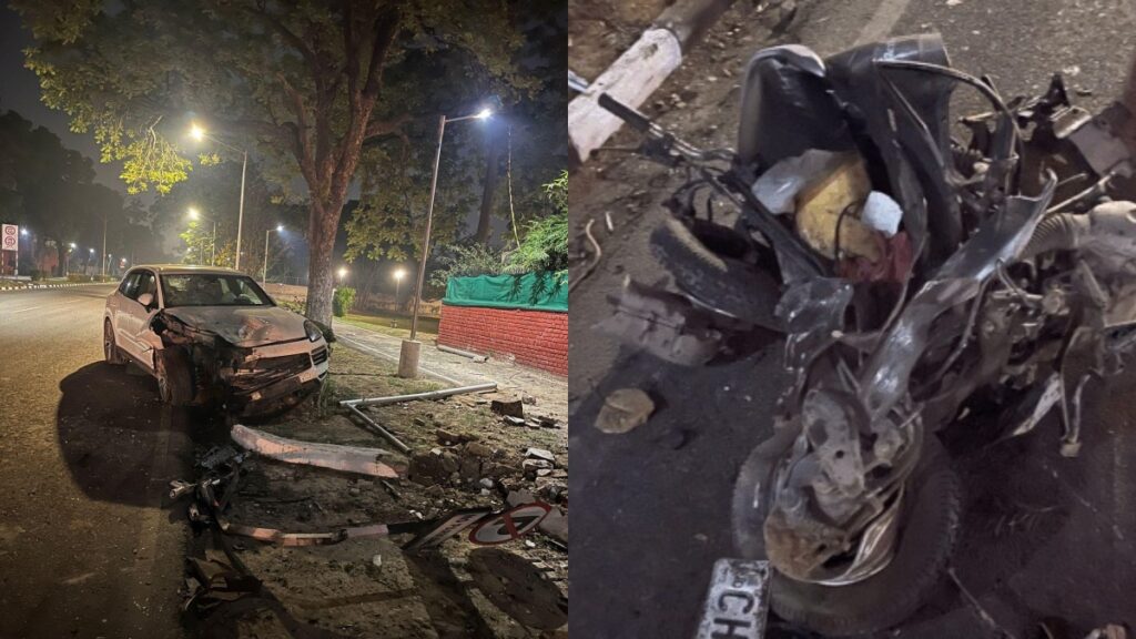 Porsche car havoc in Chandigarh's VIP area, dragged Activa, driver dies - India tv hindi