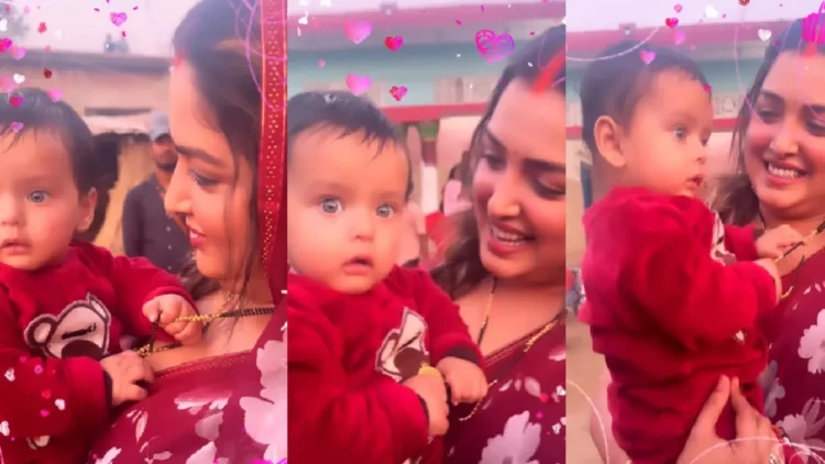 Seeing the fun of Amrapali Dubey on the set with a young child, the love of fans gathered, video is becoming viral