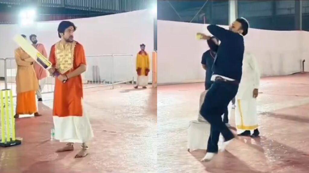 Baba Bageshwar played cricket with Virender Sehwag, fierce sixes, watch VIDEO - India tv hindi