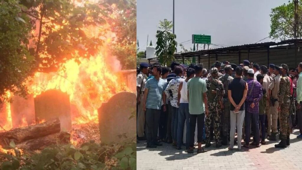 Bihar News | Bihar Hindi News | Aurangabad News | Fire in Cemetery | Police Force Deployed in Aurangabad | Police Force Deployed in Bihar News | , Aurangabad News: Caris causes a stir in the cemetery, police appeal for peace. News Track in Hindi